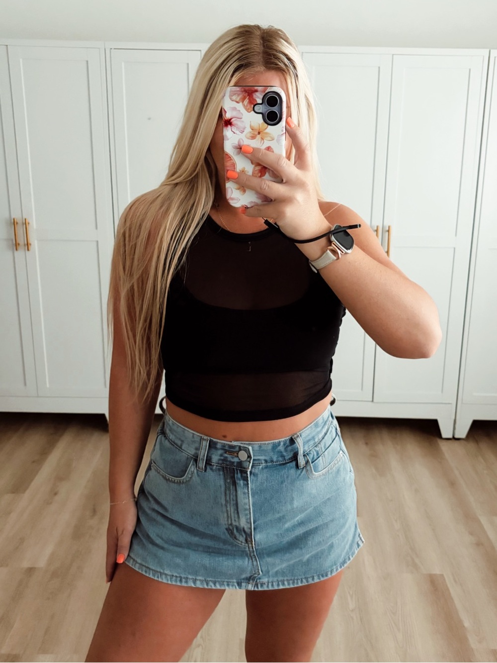 Black mesh see through cropped tank top